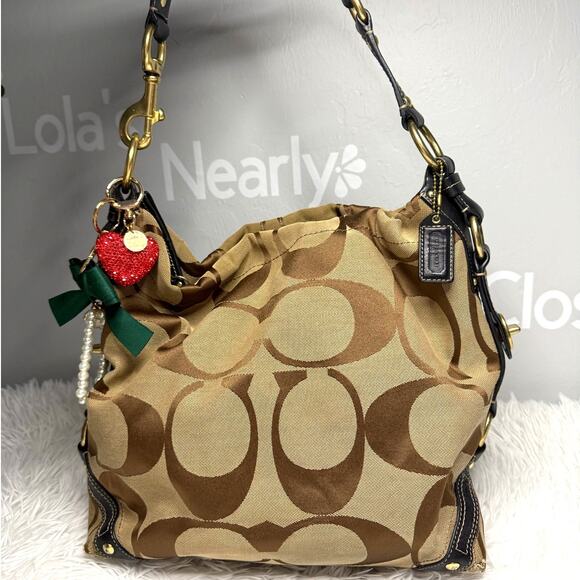 y2k COACH Black Brown Carly Large Hobo Signature Shoulder Bag Purse - Picture 1 of 16
